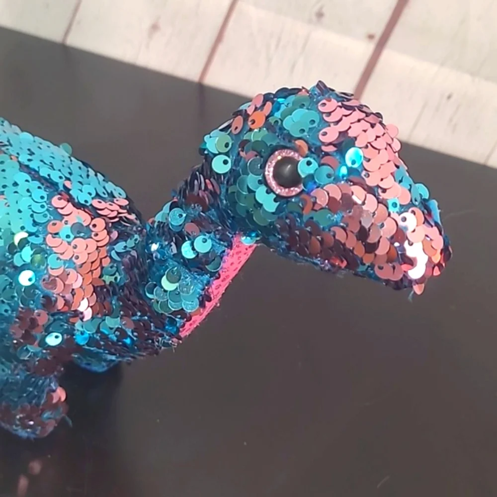 TY Beanie Baby Flippables TREMOR Dinosaur Blue Pink Sequins 6" NASA SpaceX - Picture 10 of 16